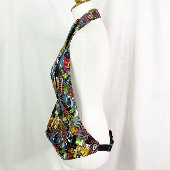 Vintage 90’s Novelty Graphic Print Deep U Front Tuxedo Vest XL - Picture 6 of 6